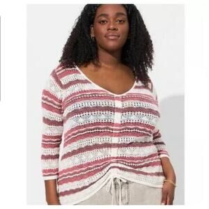 Torrid Crochet Sweater Boho V Neck Cinched Knit 2X Beach Festival Hippie Plus